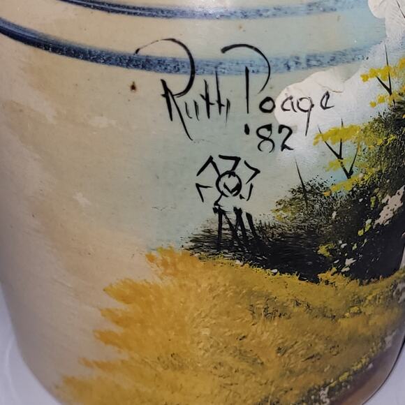 Vintage Ruth Poage Pottery Earthware Urn Butterchurn With Lid Handpaited - Picture 3 of 10